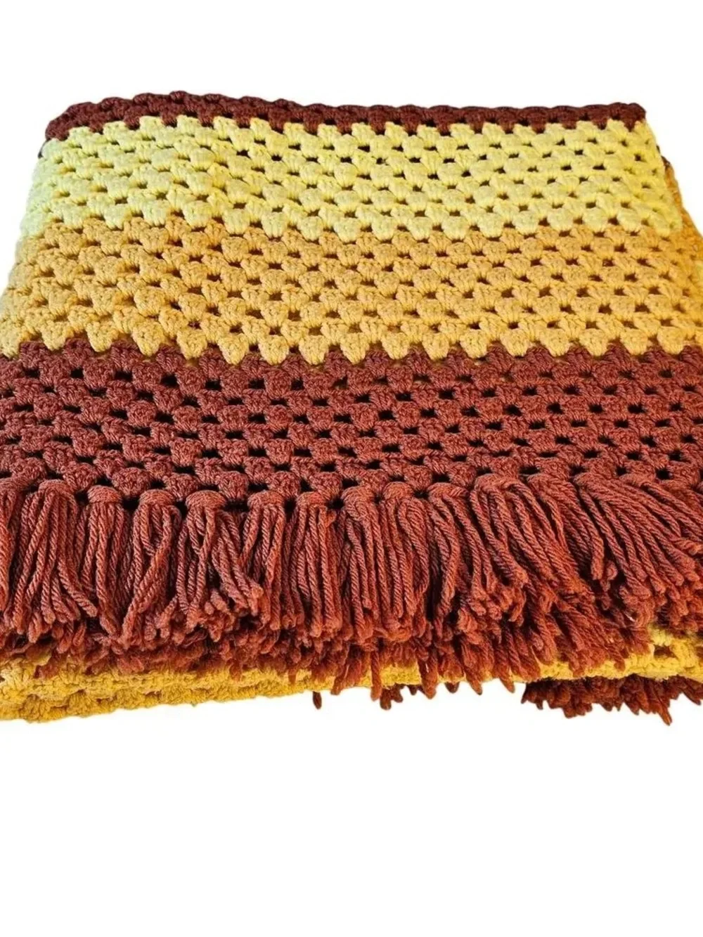 Handmade Crochet Strapless Dress in Yellow and Rust Stripes